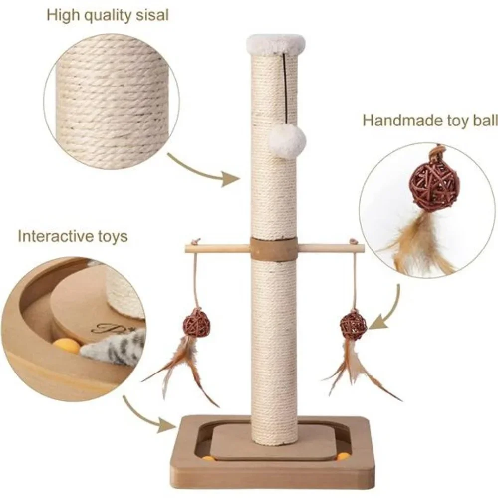 Cat Scratching Post Premium Sisal Toll Scratch Post withTracking Interactive Toy